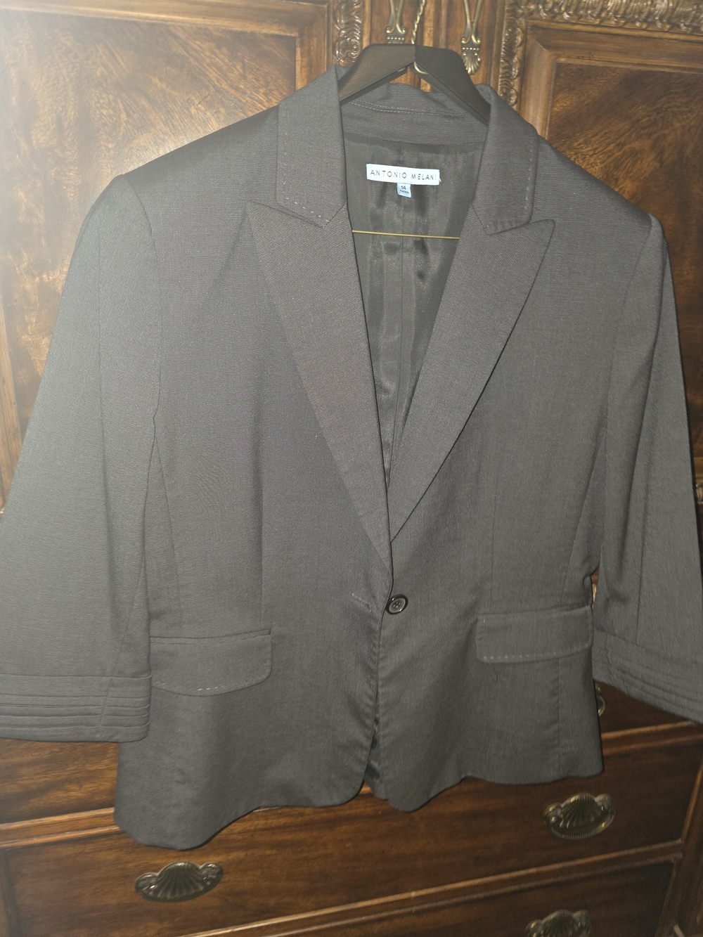 ANTONIO MELANI Charcoal Grey/Black Women's Single-Button Short Blazer SZ14 EUC